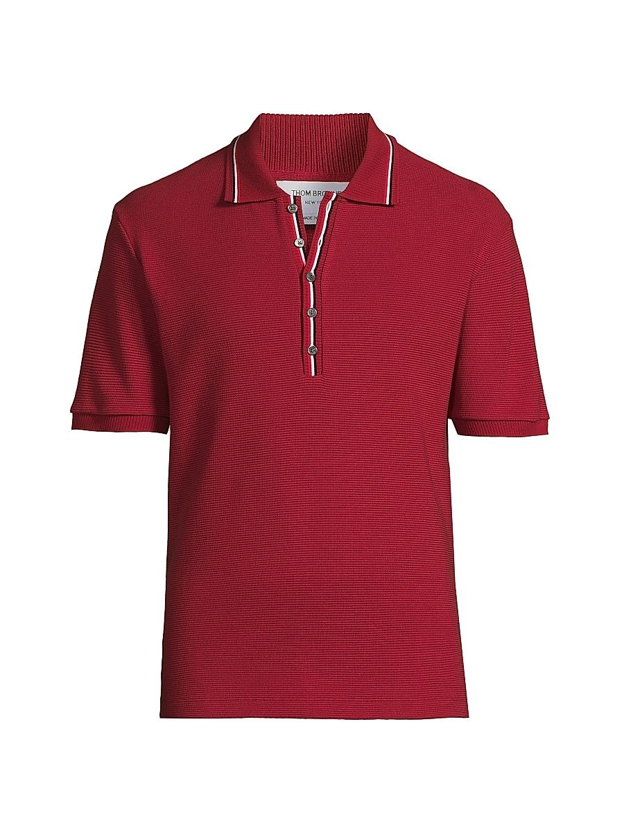 Men's RWB Stripe Waffle-Knit Cotton Polo Shirt - Burgundy - Size XL