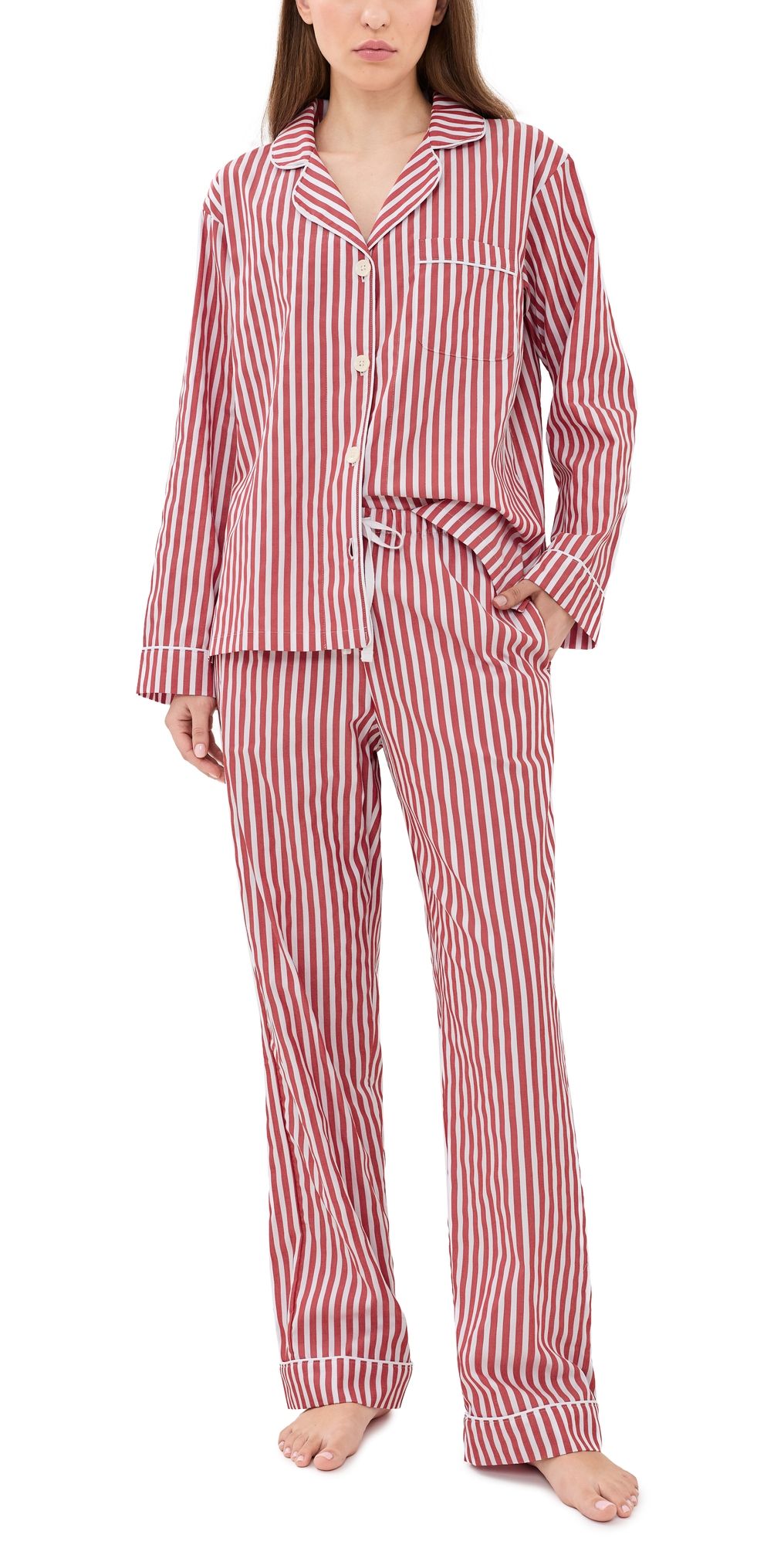 BedHead PJs Long Sleeve Classic Pajama Set Red Signature Stripe S