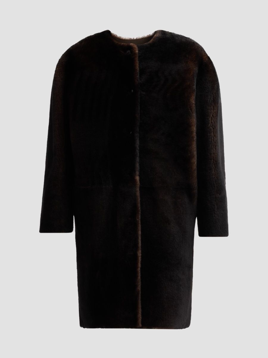 Loulou de Saison Women's Elba Oval-Shaped Shearling Coat - Dark Brown - Size 2