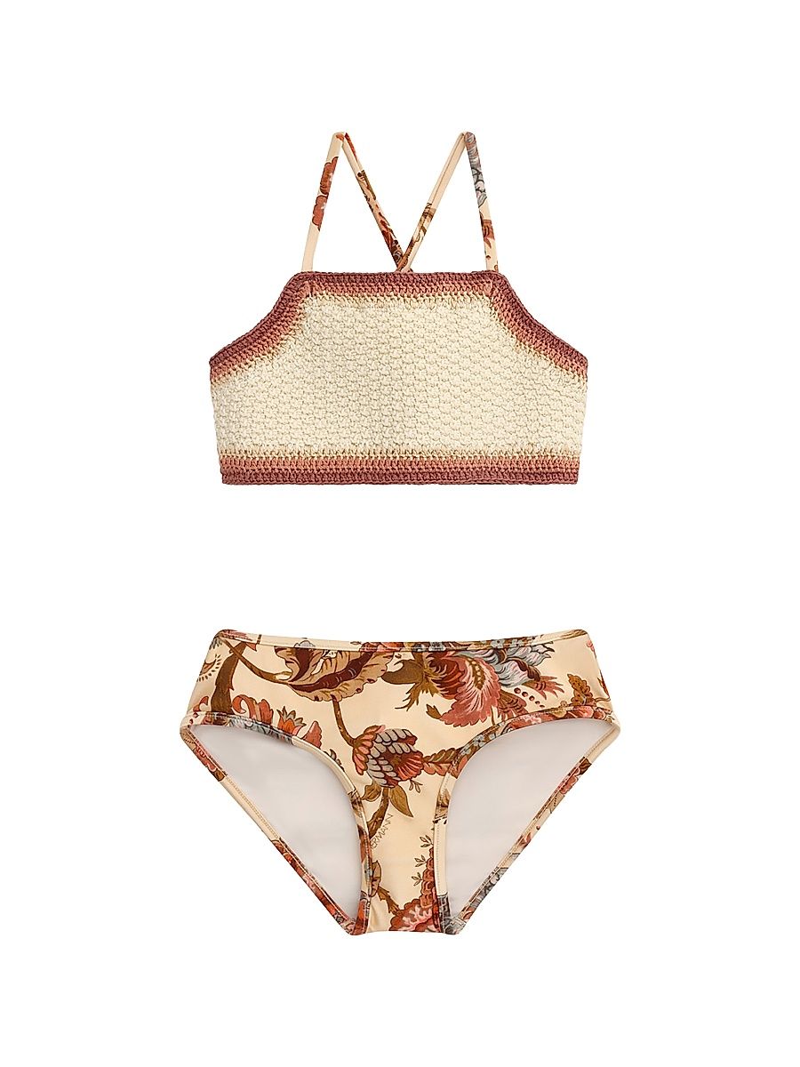 Little Girl's & Girl's Aster Crochet Bikini - Cream Jacobean - Size 12