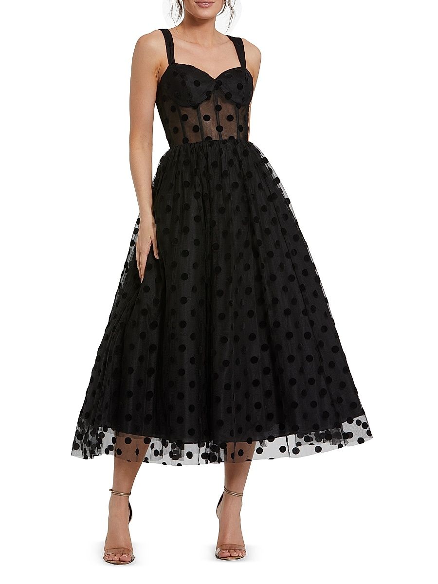 Women's Polka Dot Tulle Bustier Cocktail Dress - Black - Size 12