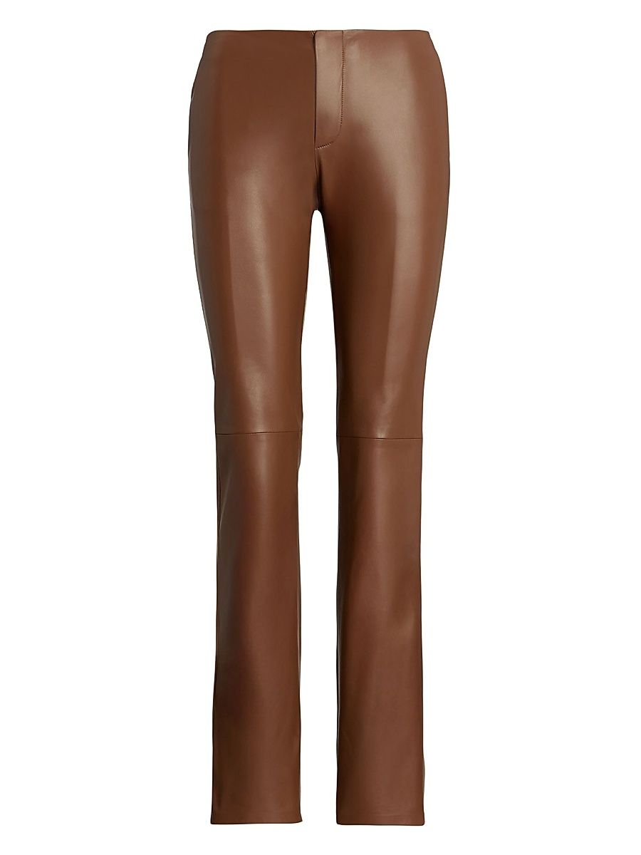 Women's Benjamen Low-Rise Slim-Fit Leather Pants - Light Toffee - Size 8