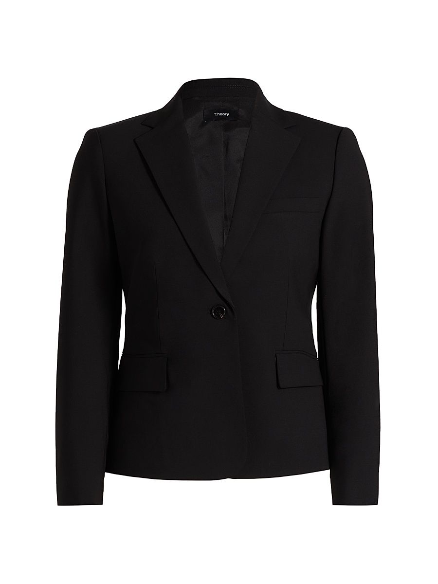 Women's Slim-Fit Wool Single-Breasted Jacket - Black - Size 16