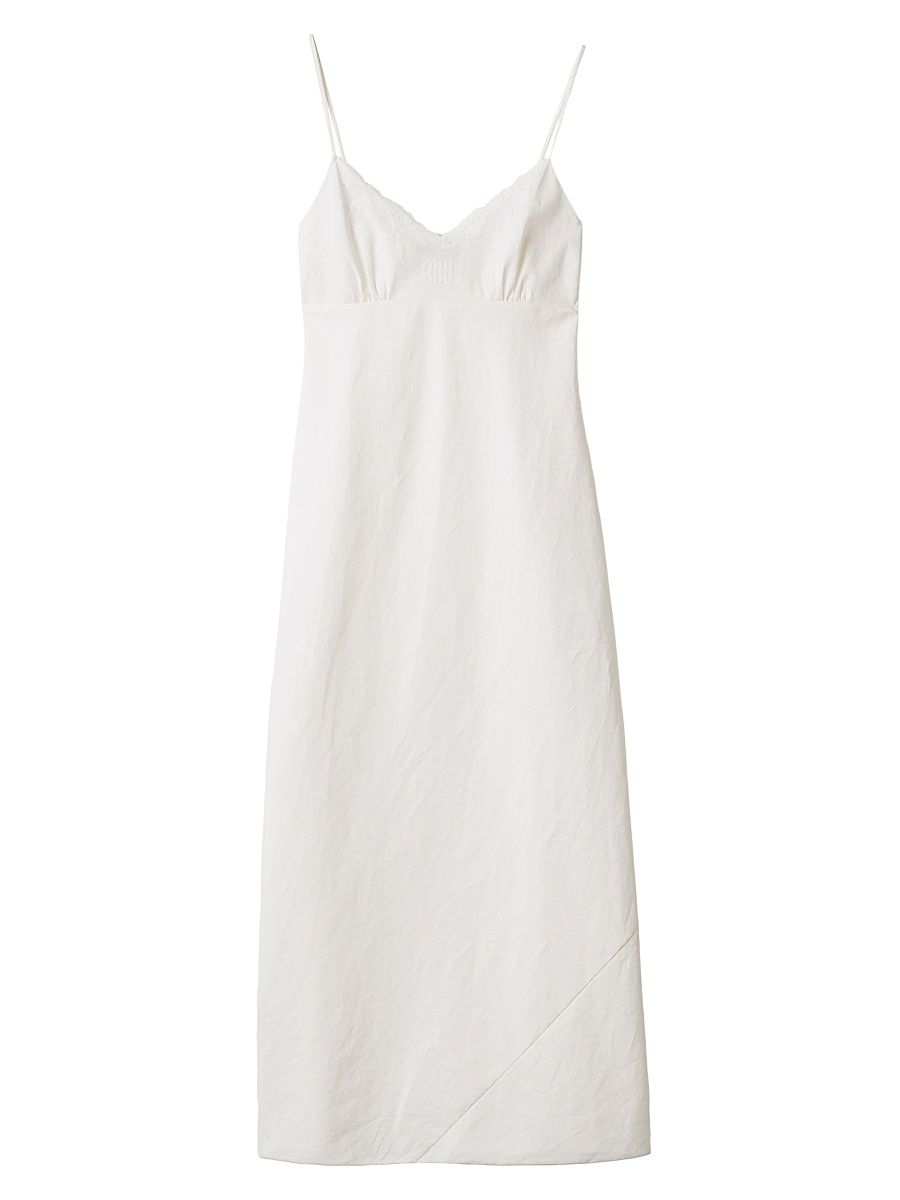 Women's Embroidered Slubbed Canvas Maxi-Dress - Beige Khaki - Size 6