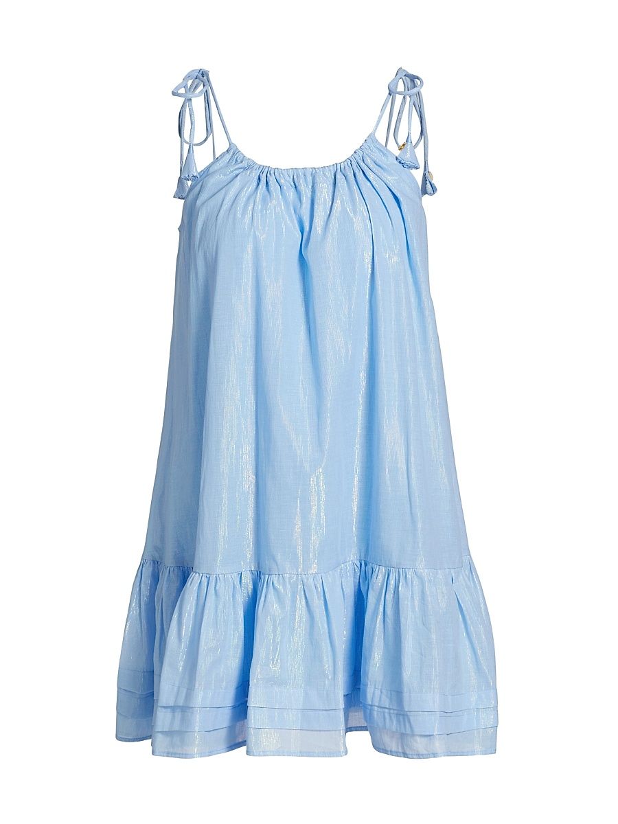 Women's Billie Metallic Cotton Minidress - Light Blue Plain - Size Small