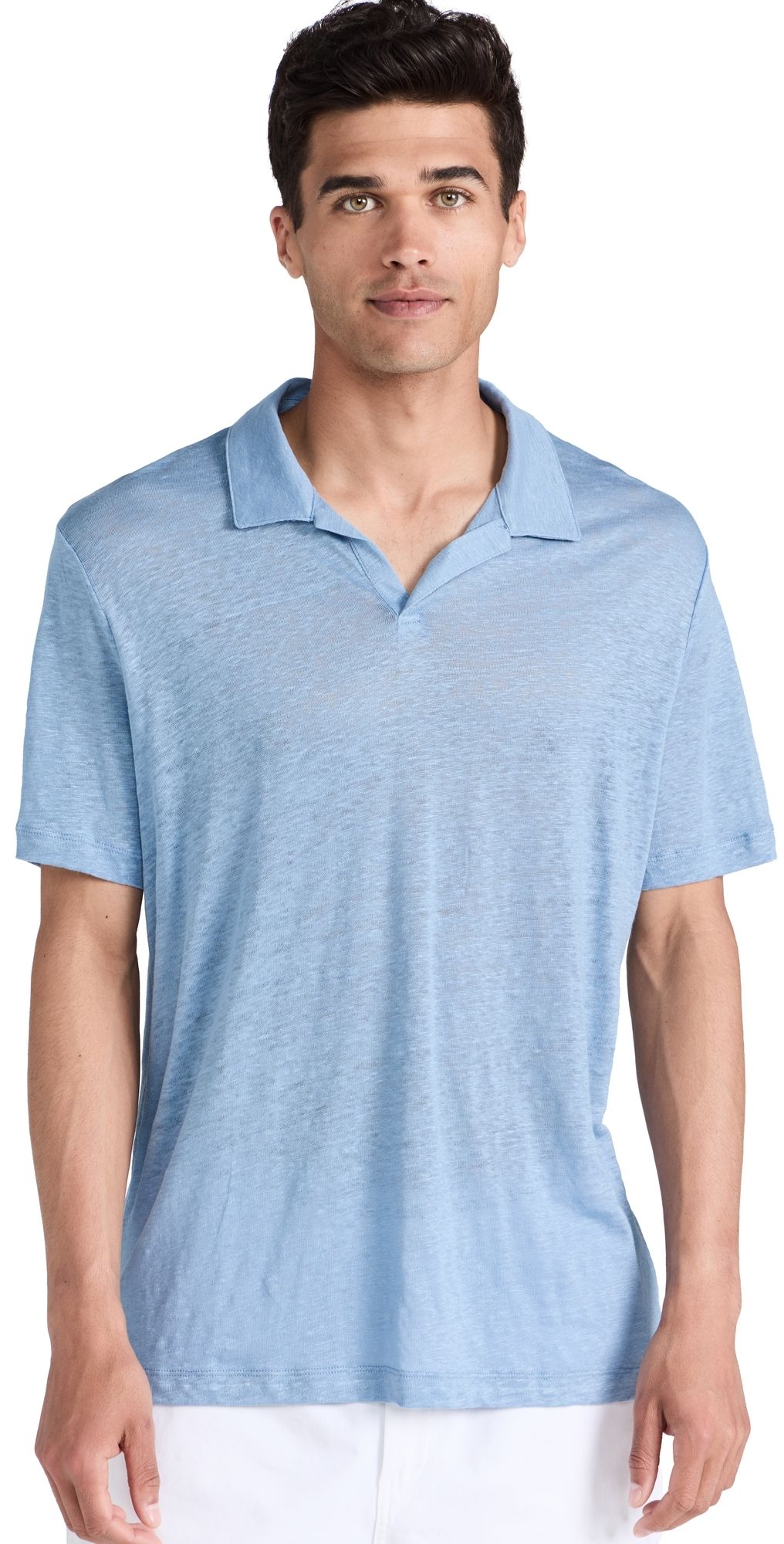 Onia Shaun Linen Polo Dusty Blue L