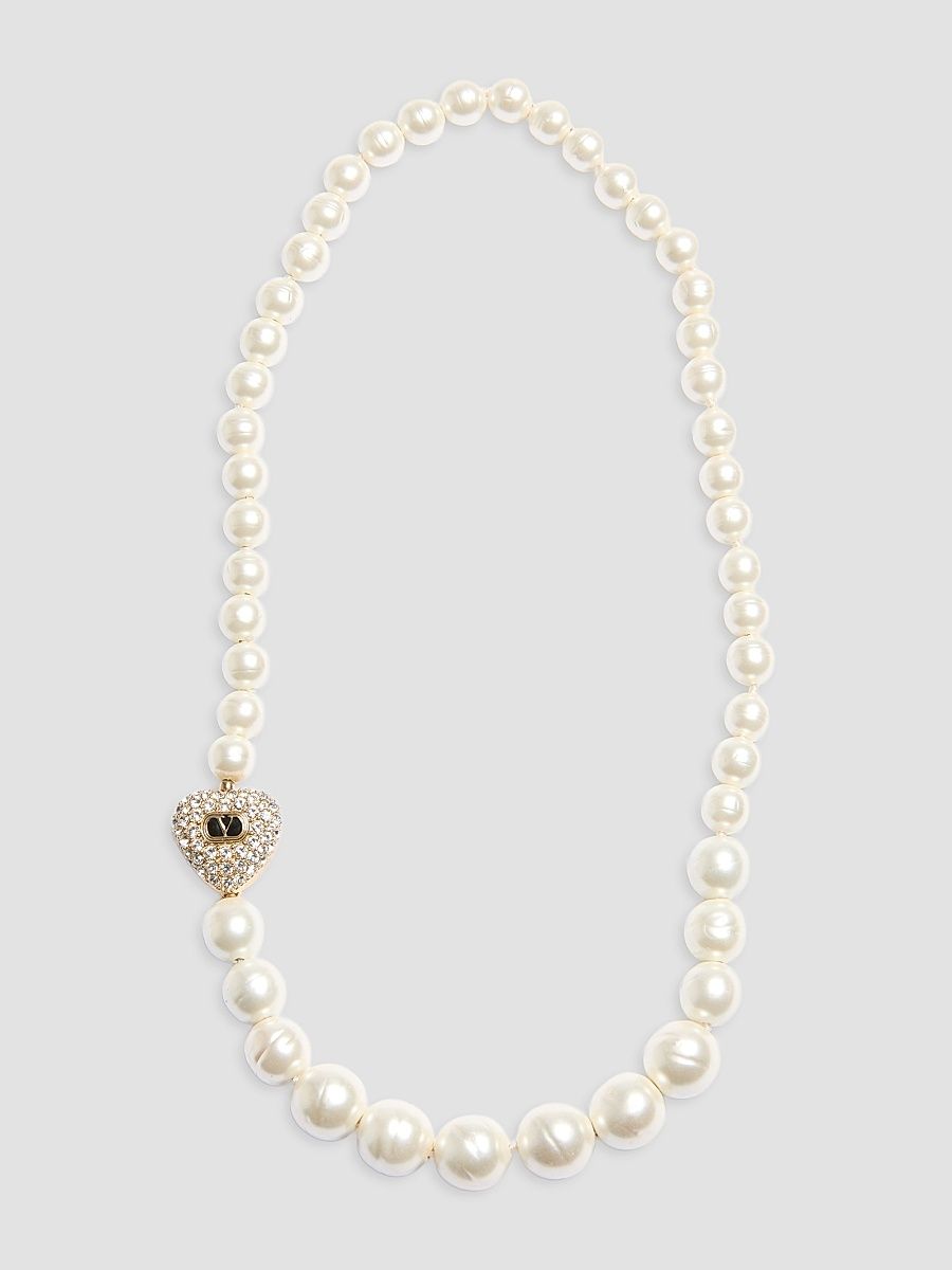 Women's Coeur Royal Necklace in Metal, Enamel, Pearls and Swarovski Crystals - Gold Crystal