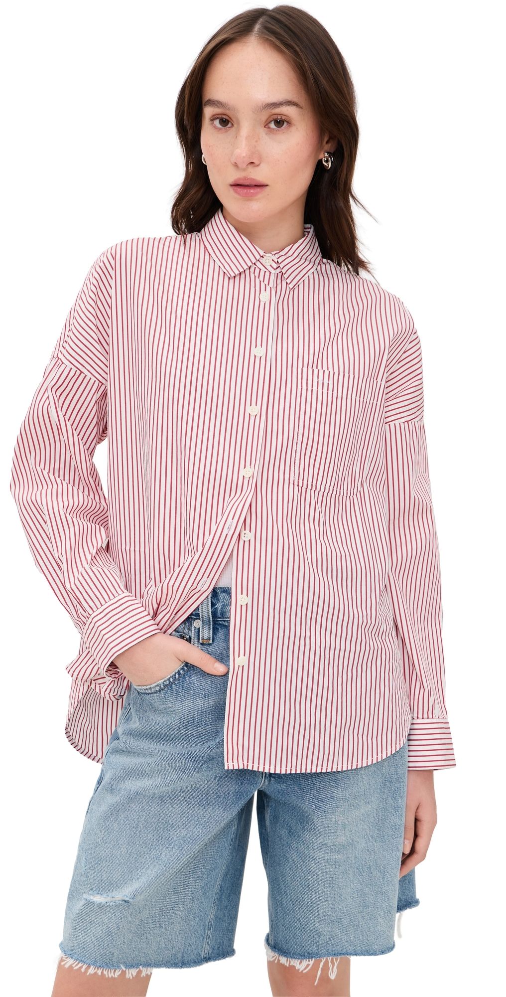 Alex Mill Jo Shirt In Stripes White/Red Stripe S
