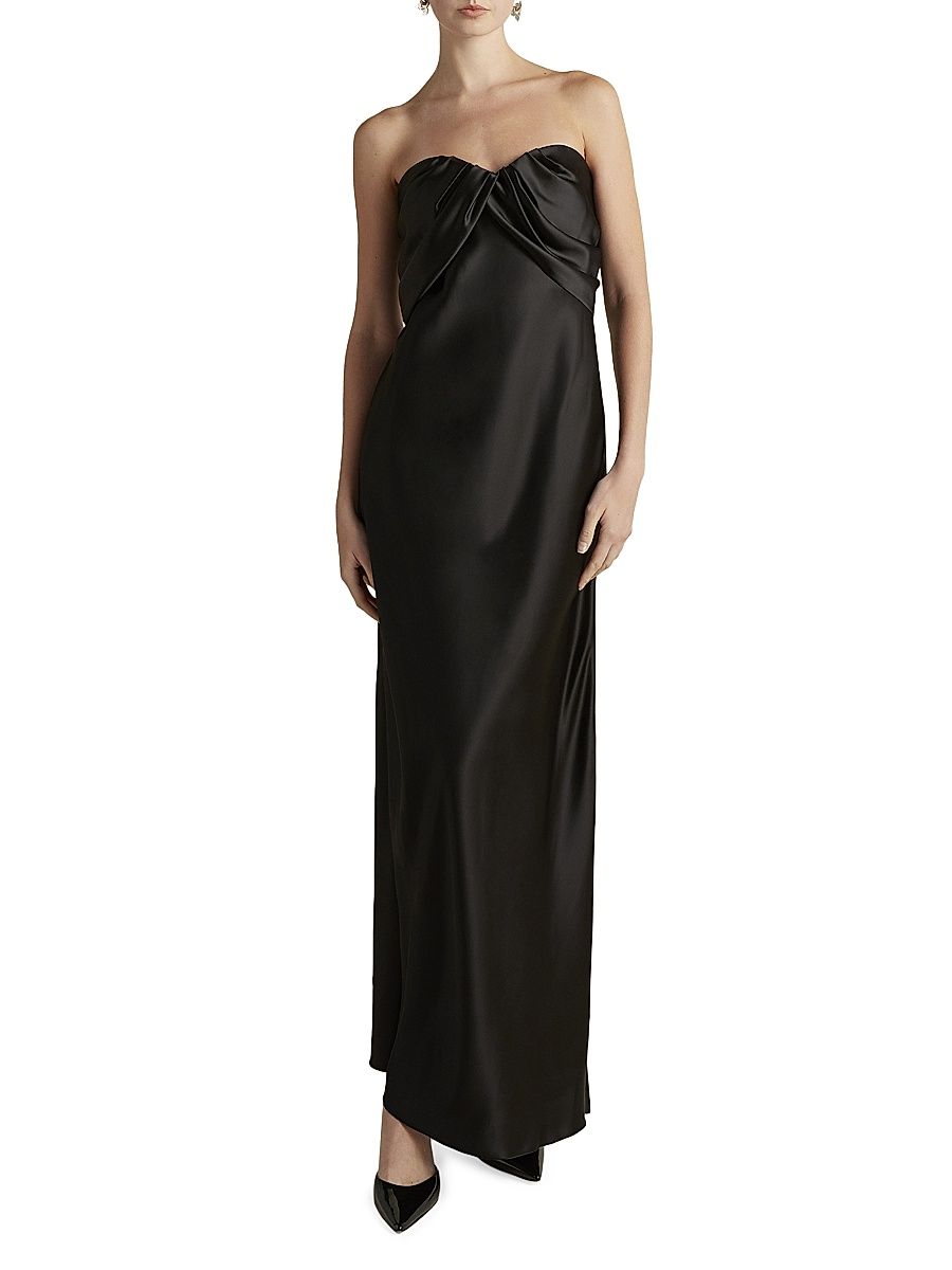 Women's Satin Draped Bustier Dress - Black - Size 12