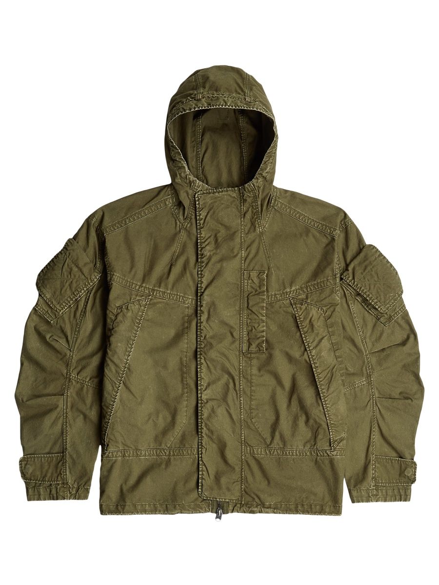 Men Hooded Cotton Canvas Parka - Overdye Shadow - Size XL