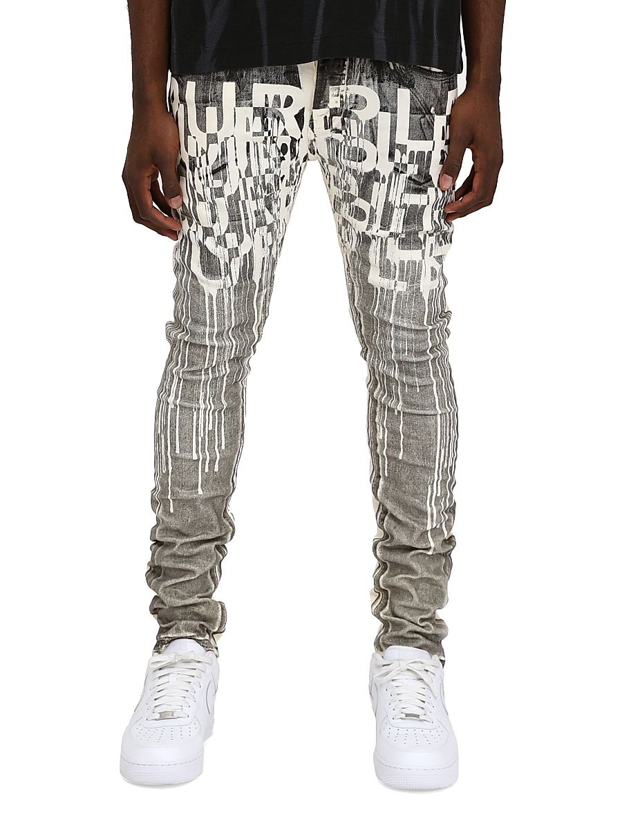 Men's Reverse Black Foil Skinny Jeans - Off White - Size 38