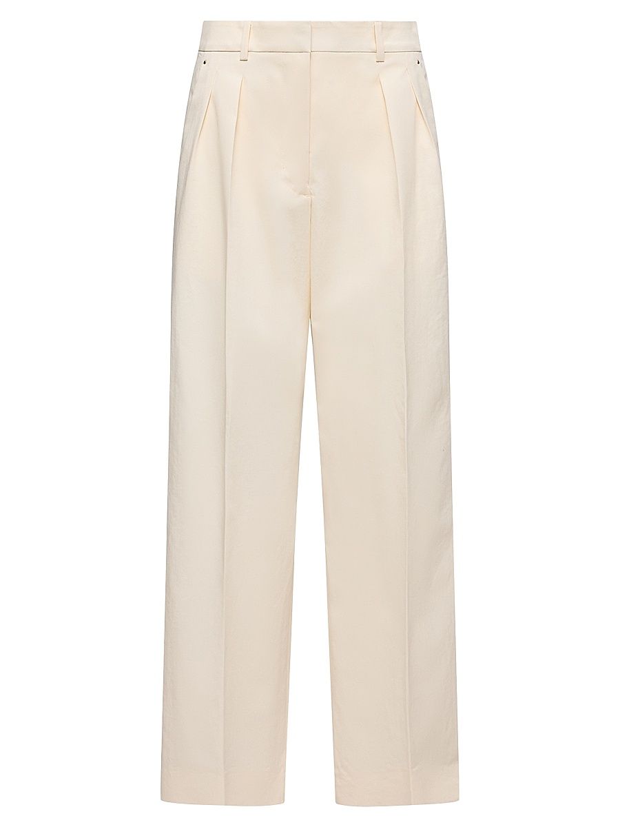 Women's Tailored Pants in Cotton Gabardine - White Ivory - Size 10
