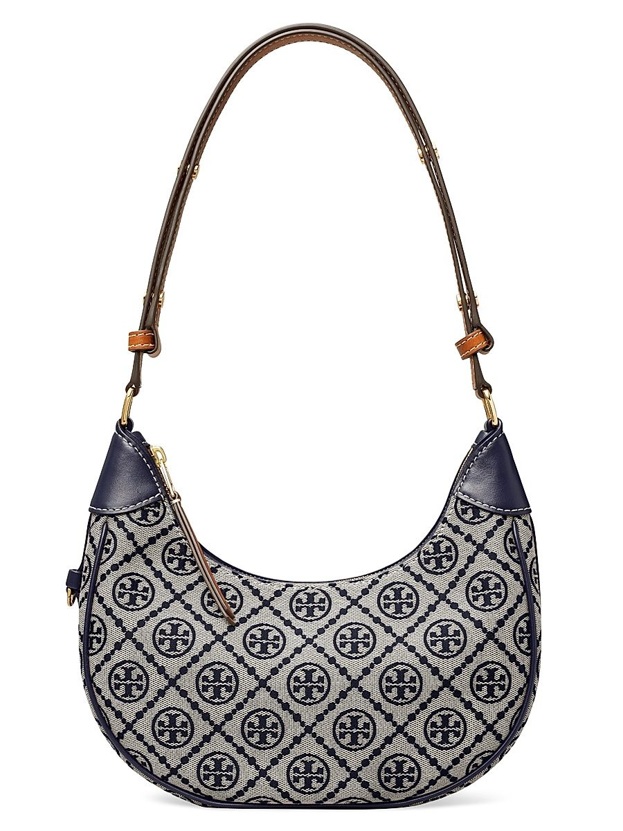 Women's T Monogram Jacquard Crescent Bag - Tory Navy