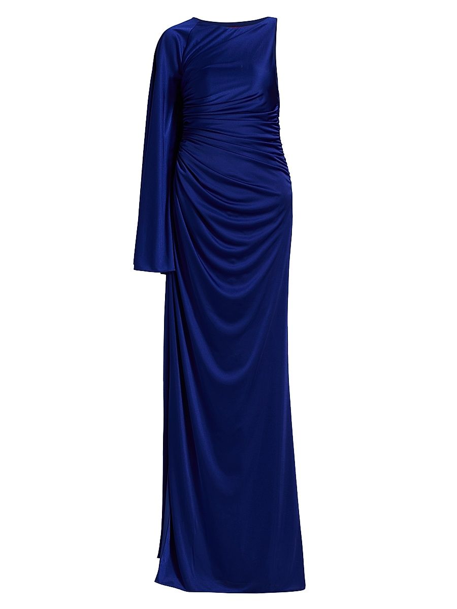 Women's Zellie Crystal Satin Jersey Floor-Length Gown - Sapphire Stone - Size 12