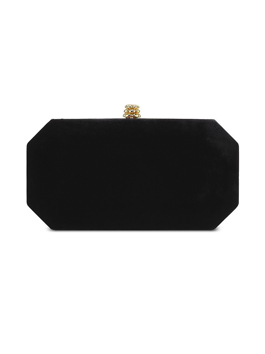 Women's Perry Clutch Small in Crushed Velvet with Gold Hardware - Black Diamond