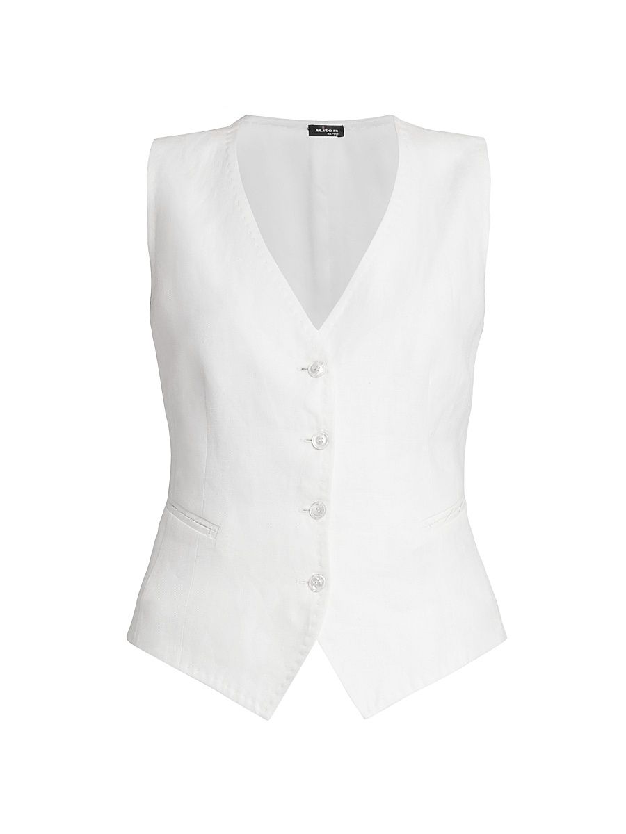 Women's Tailored Button-Front Vest - White - Size 8
