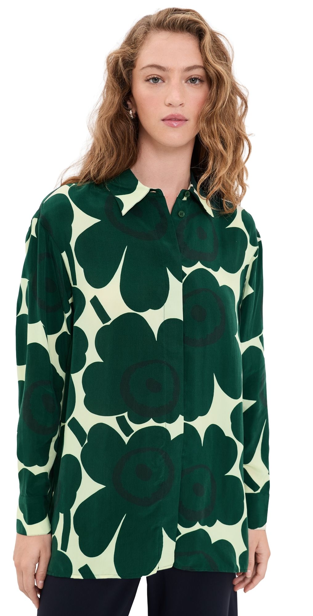 Marimekko Jrki Unikko Button Down Shirt Dark Green/Light Yellow 46