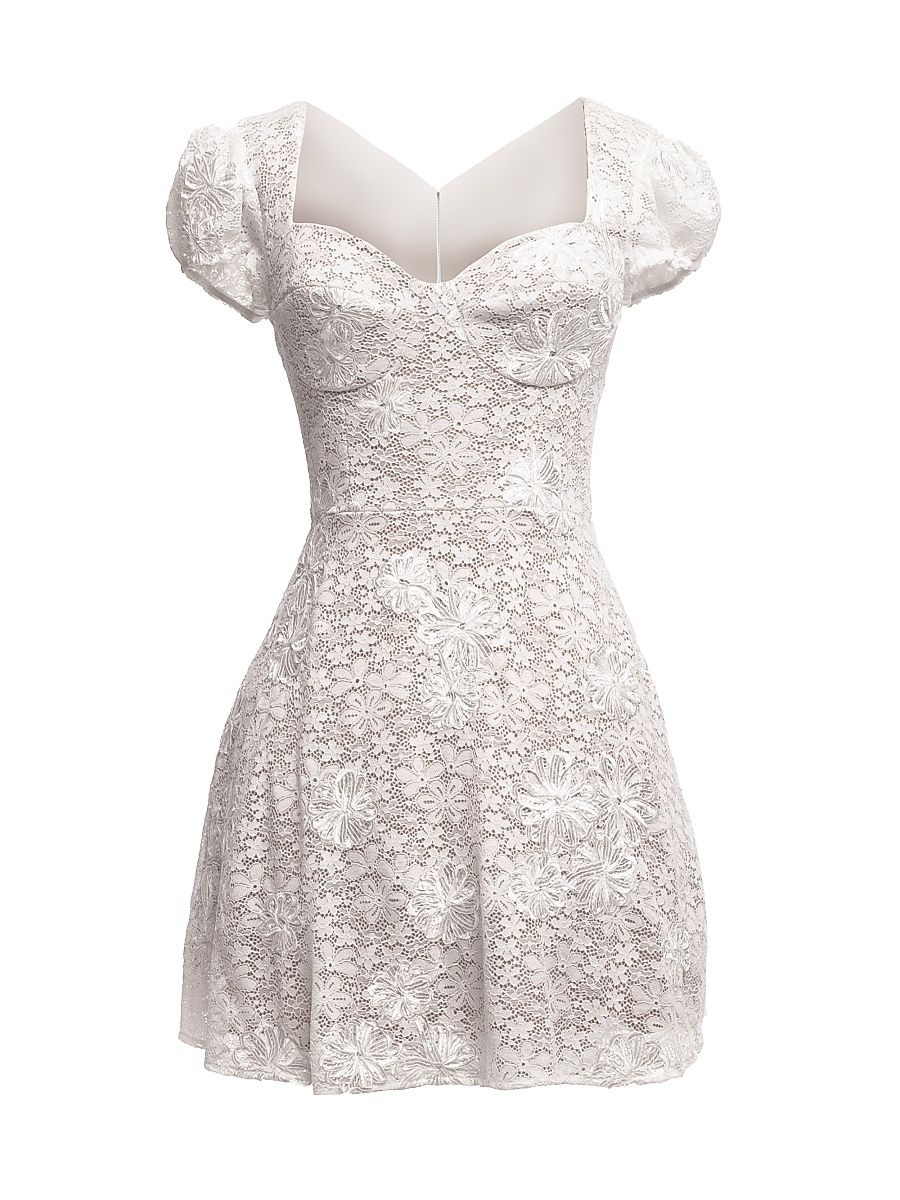 Women's Marissa Puff-Sleeve Lace Minidress - White Beige - Size XXL