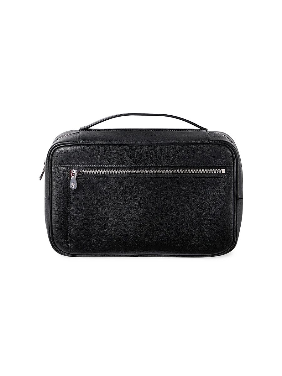 Grained Leather Travel Beauty Case - Black
