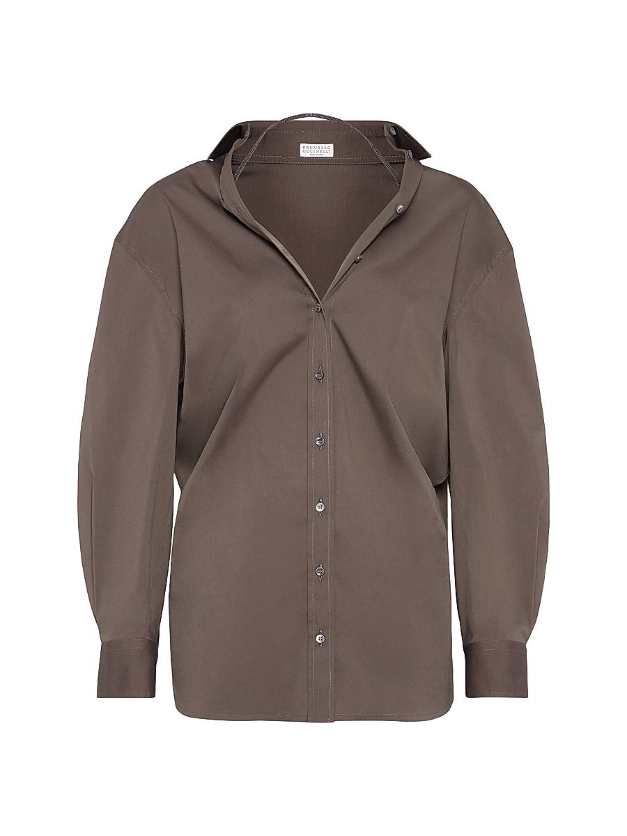 Women's Stretch Cotton Poplin Shirt - Chocolate - Size Small