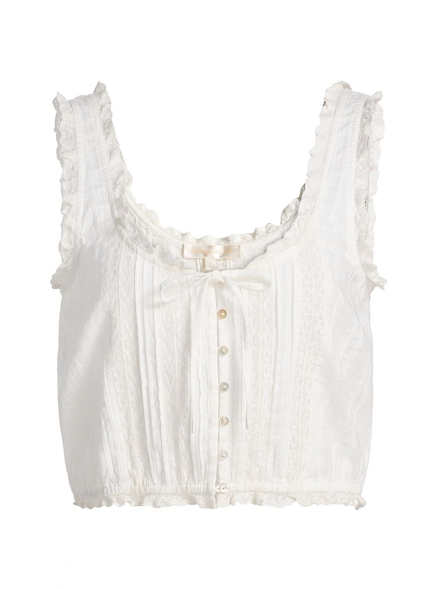 Women's Blyss Lace-Trim Cotton Crop Top - Optic White - Size XL