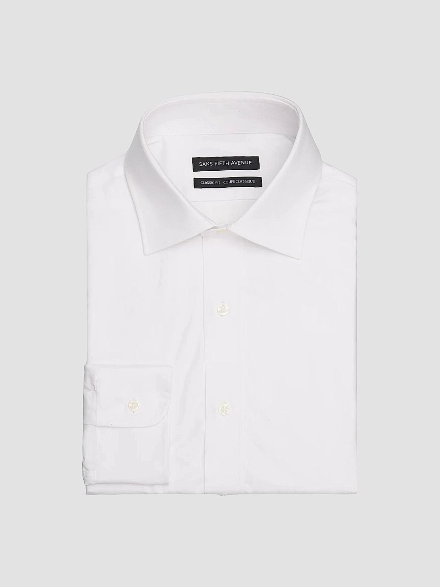 Men's COLLECTION Classic-Fit Solid Cotton Twill Shirt - White - Size 34