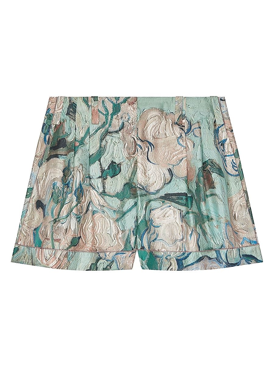 Women's Shorts in Silk with Roses Print - Mint Green - Size 2