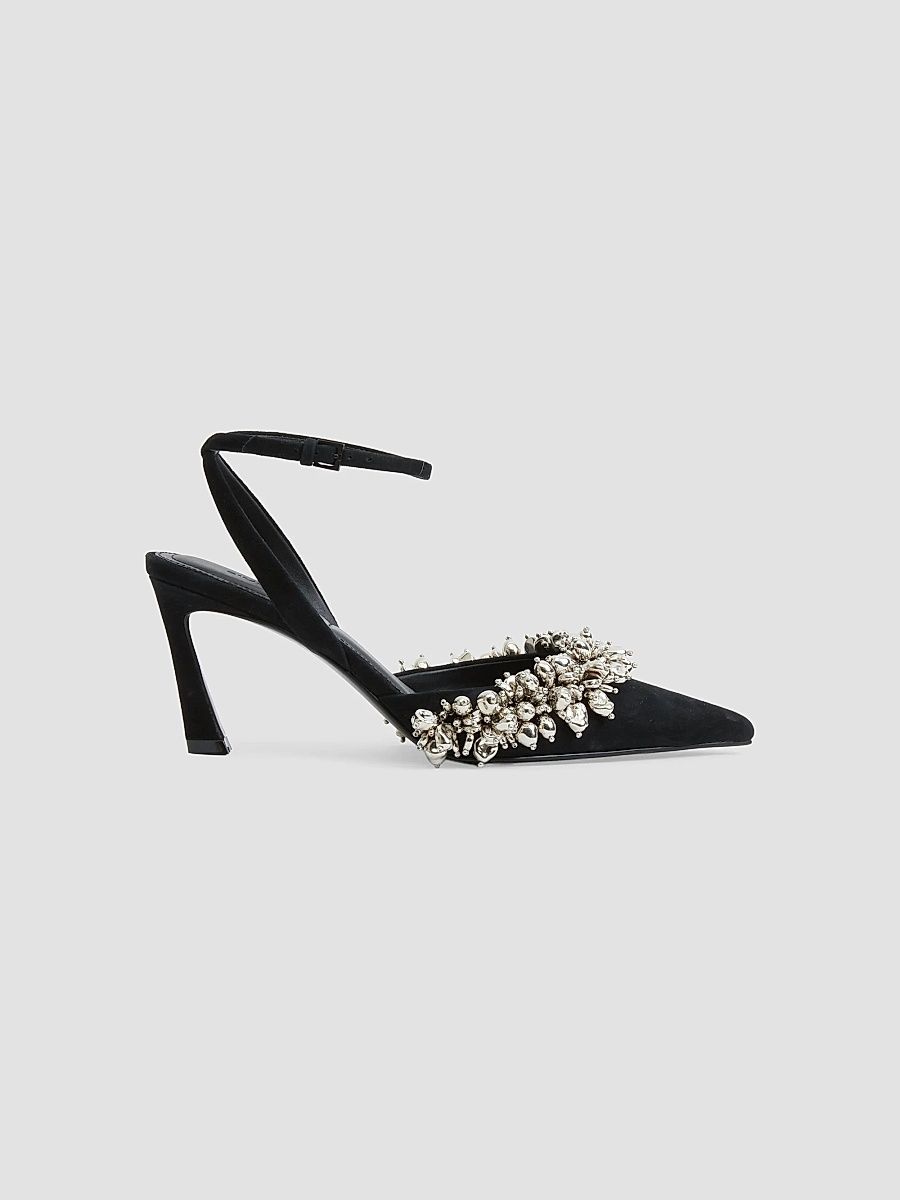 Women's River 75MM Embellished Suede Pumps - Black Silver - Size 11