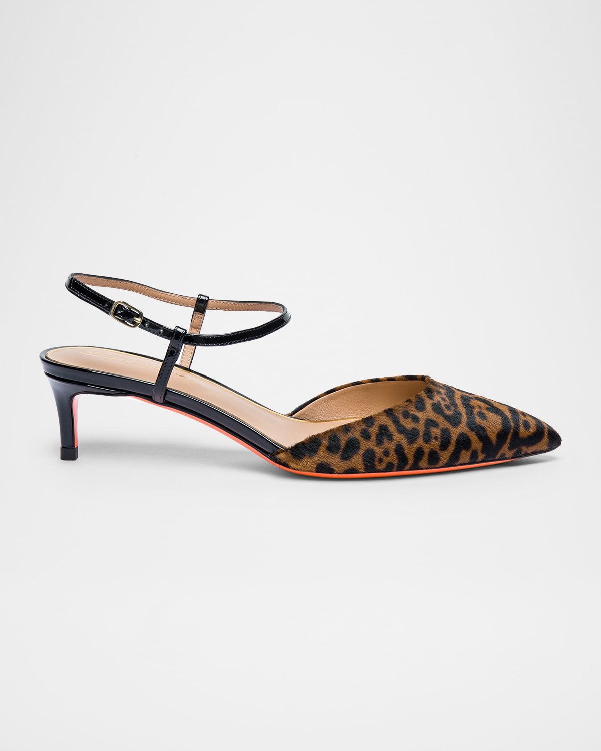 Leopard Open-Back Kitten Heel Pumps