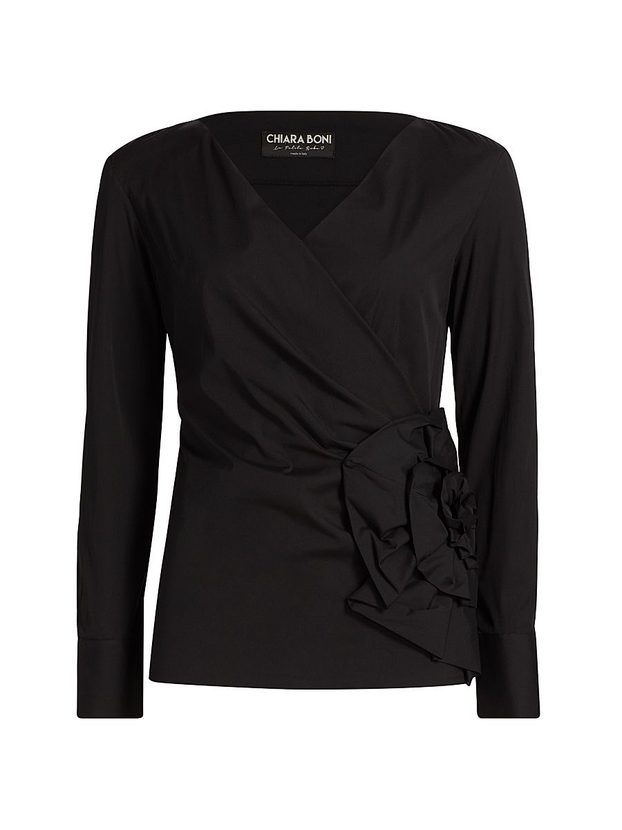 Women's Eliman Rosette-Detailed Wrap-Style Top - Black - Size 8