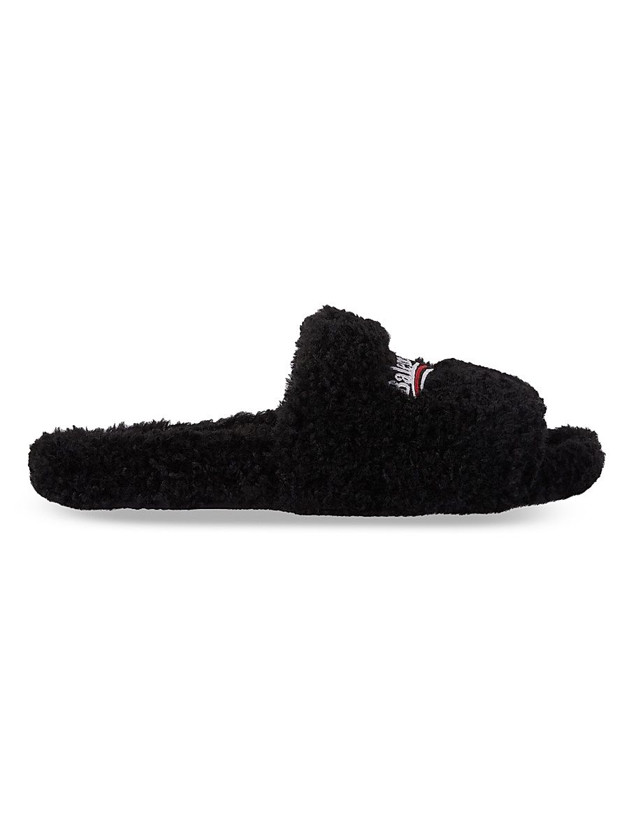 Men's Furry Slide Sandals - Black - Size 8