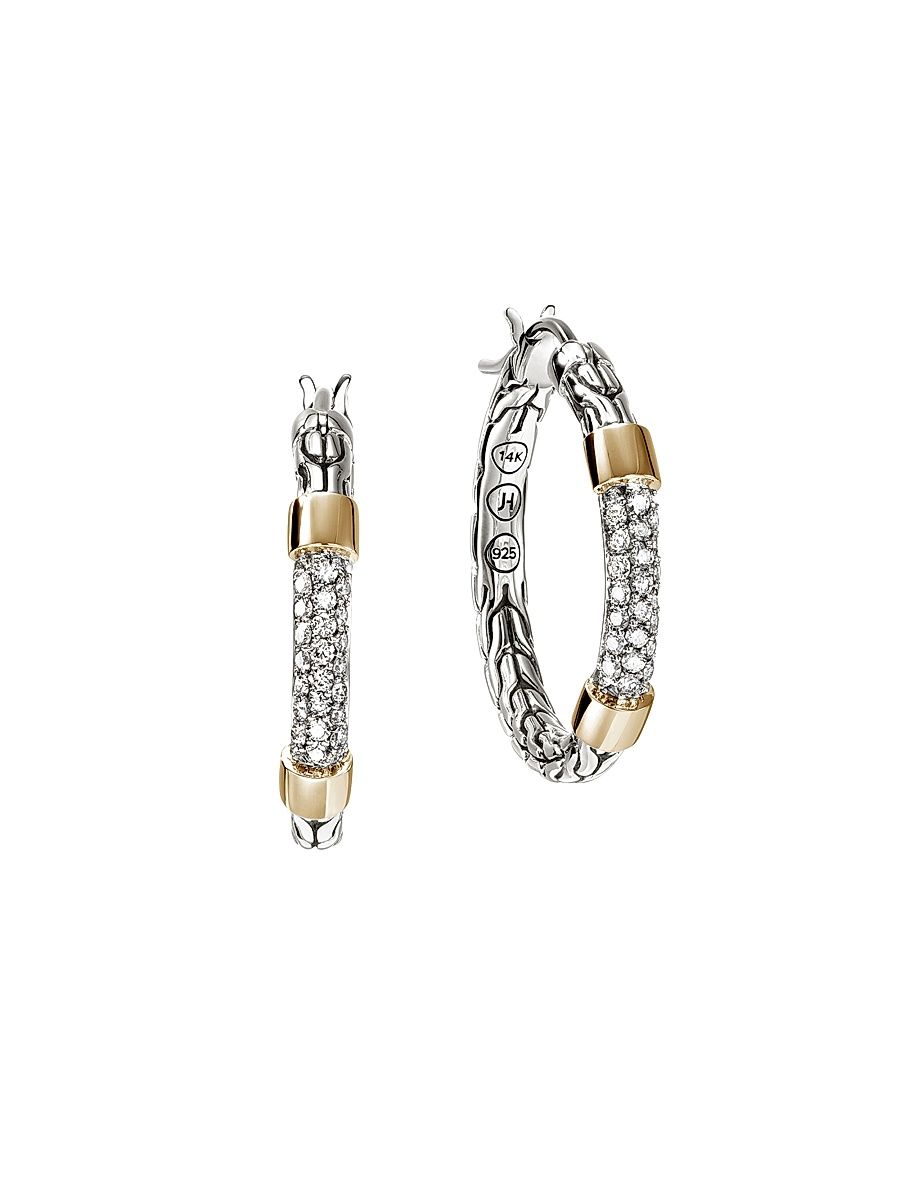 Women's JH Essentials Sterling Silver, 14K Yellow Gold & 0.35 TCW Diamond Hoop Earrings - Silver Gold