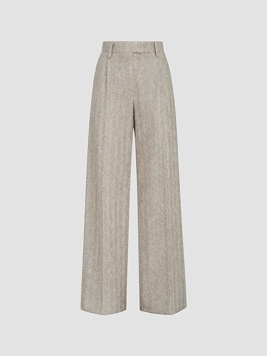 Brunello Cucinelli Women's Dazzling Chevron Embroidery Loose Pleated Trousers - Rope - Size 0