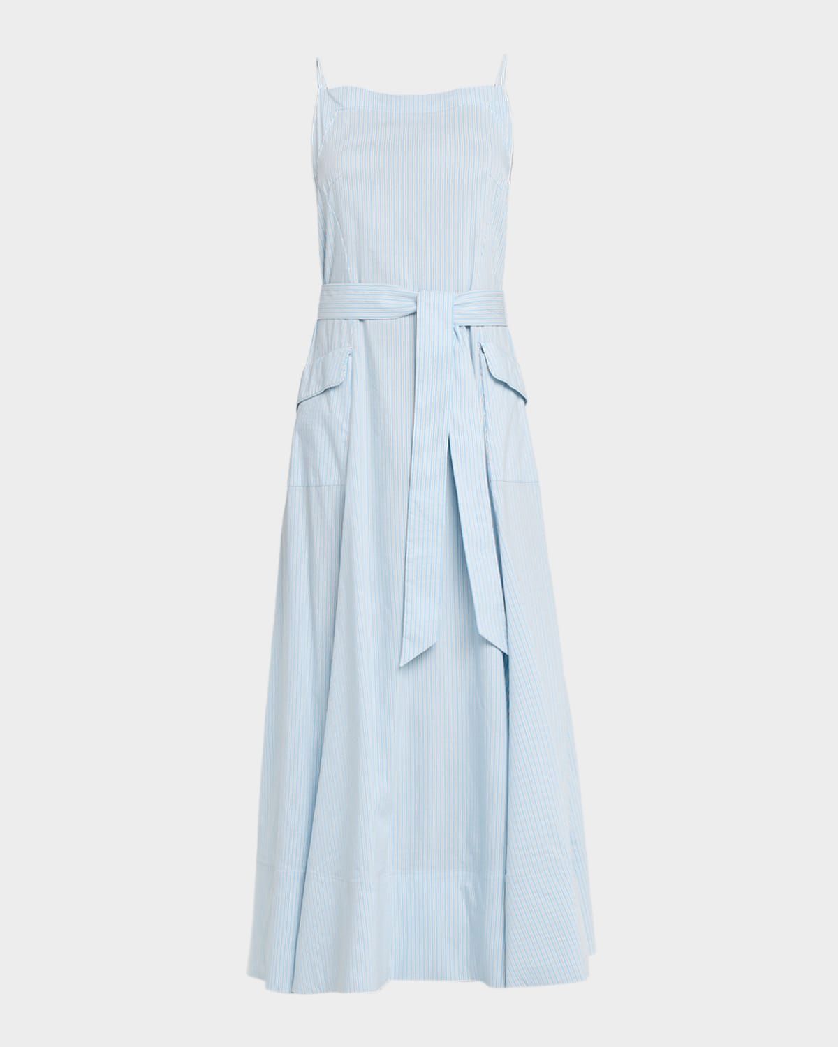 Striped Cotton Poplin Belted Midi Dress