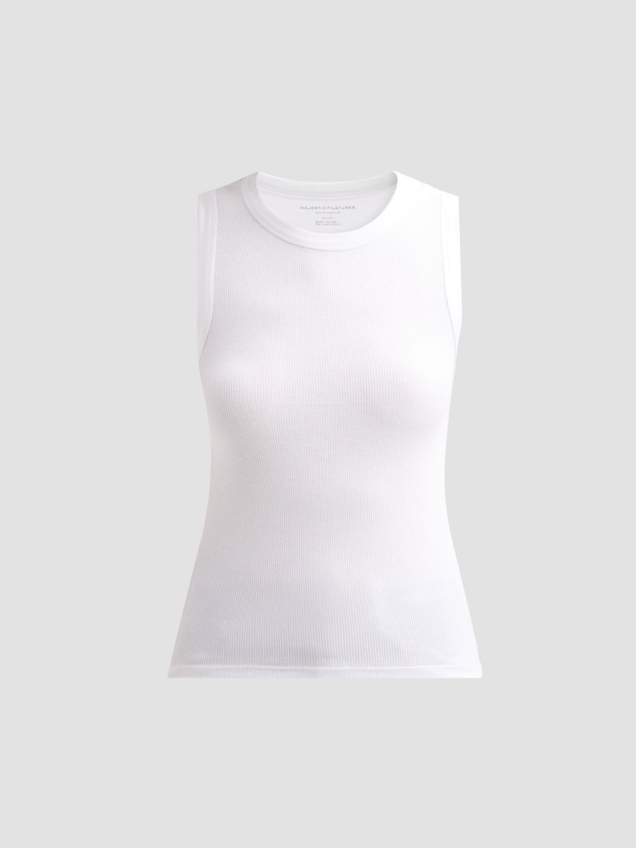 Majestic Filatures Women's Soft Touch Rib-Knit Tank - Blanc - Size Large