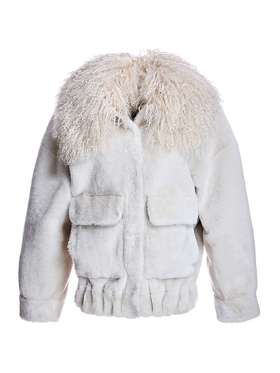 Women's Shearling Bomber Coat - Cream - Size Large