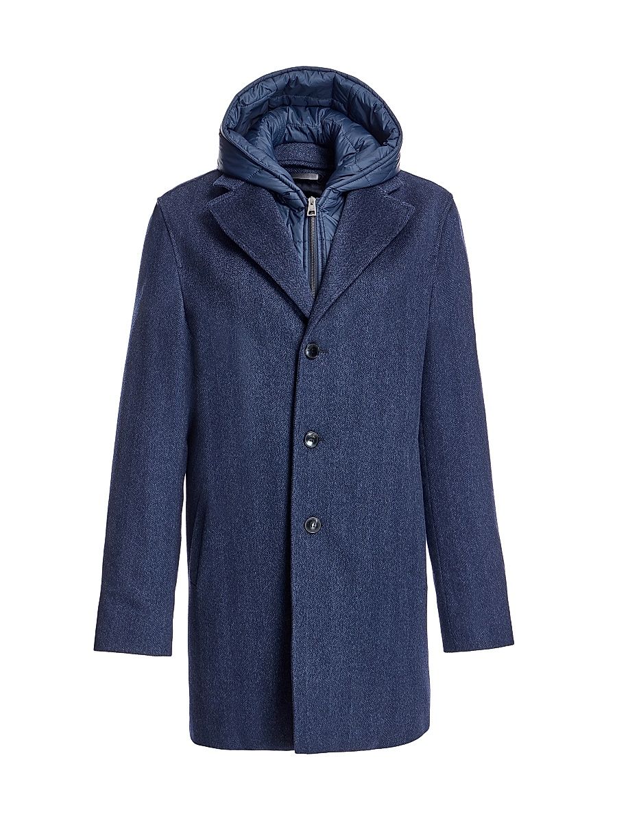 Men's Herringbone Zip-Out Hooded Coat - Blue - Size XL