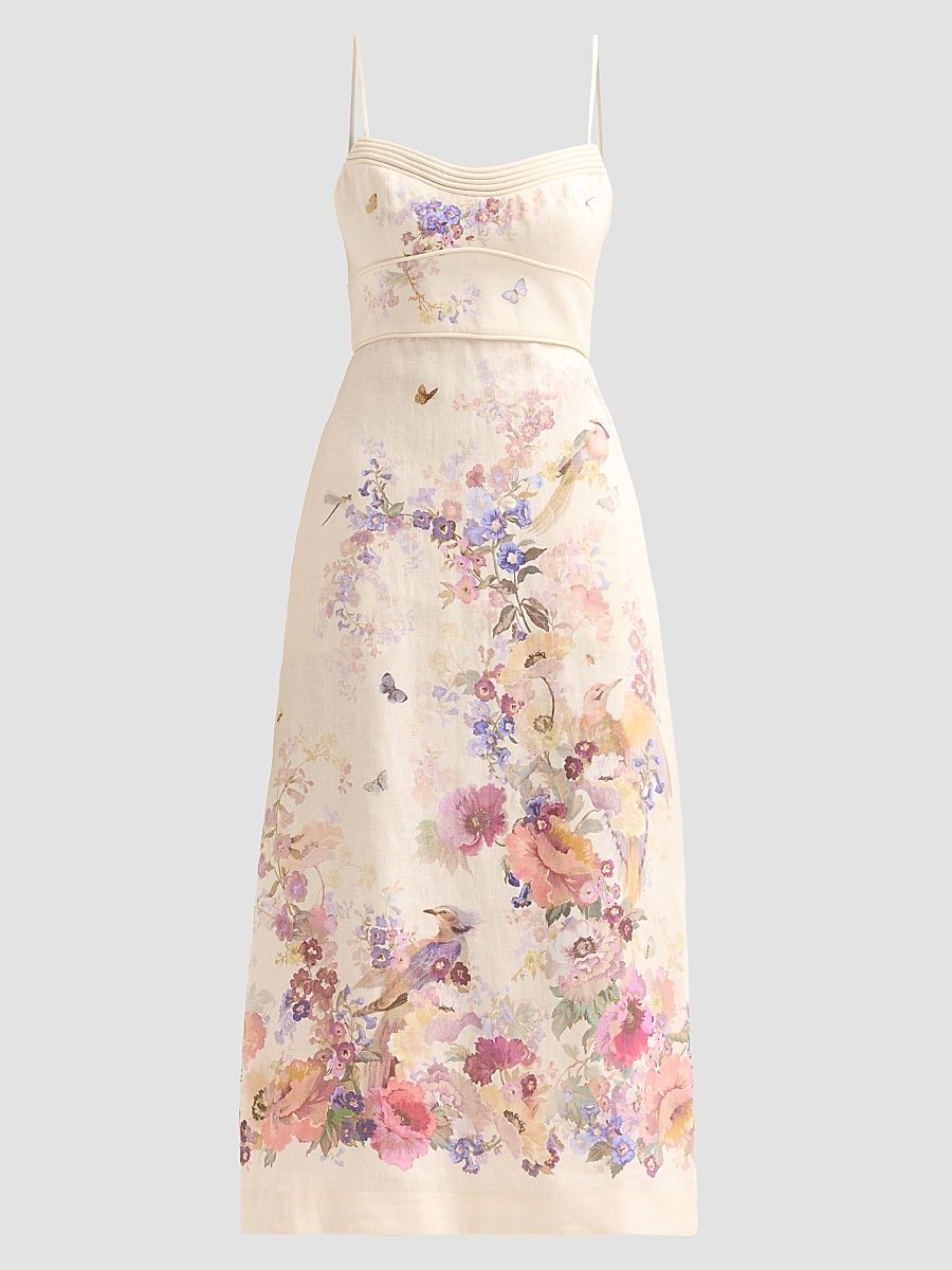 Women's Alchemy Linen Midi Dress - Cream Multi Floral - Size 10