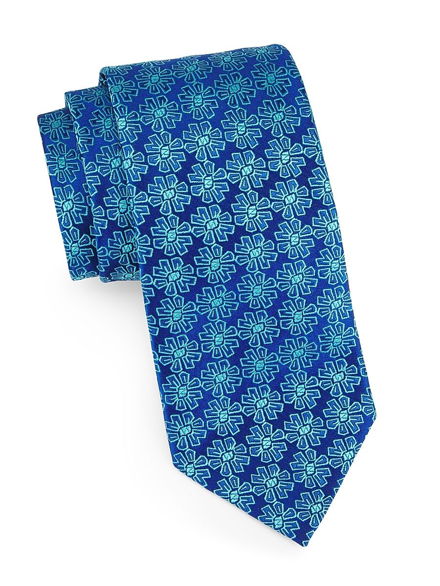 Men's Flower Medallion Silk Tie - Royal Aqua