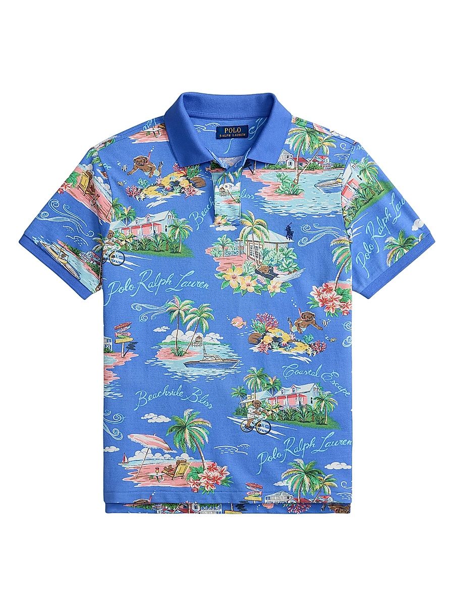 Men's Beach Printed Mesh Polo Shirt - Bahamas Bear Blue - Size XXL