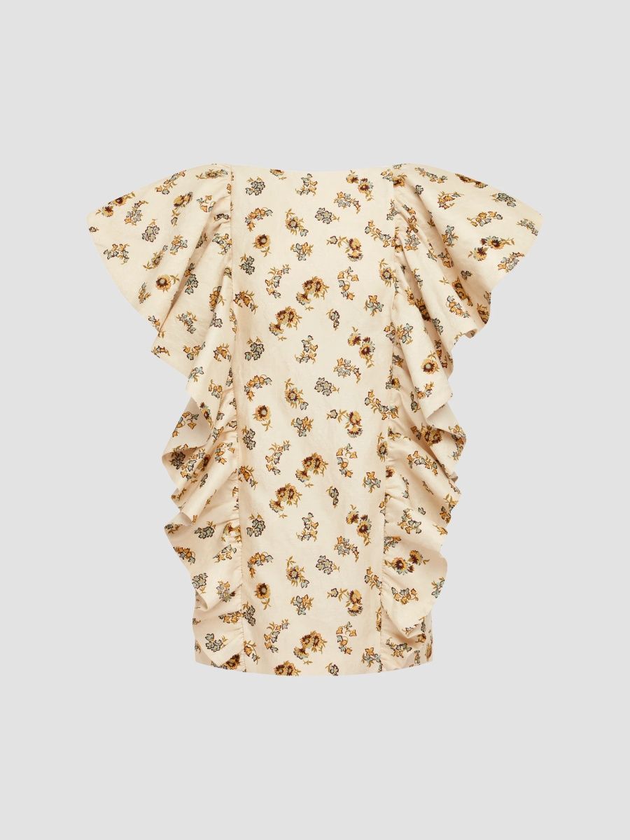 Women's Carrie Floral Silk Satin Ruffle Mini Dress - Cream - Size 10