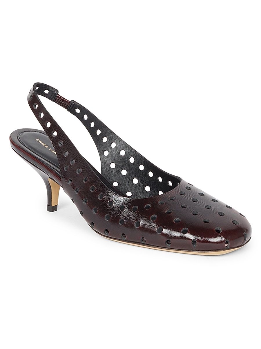 Women's 65MM Eyelet Leather Slingback Pumps - Ruby - Size 10