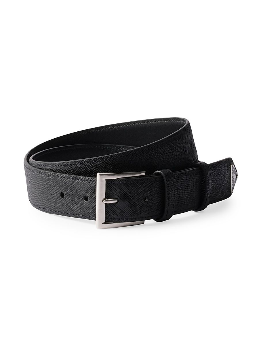 Men's Saffiano Leather Belt - Black - Size 40