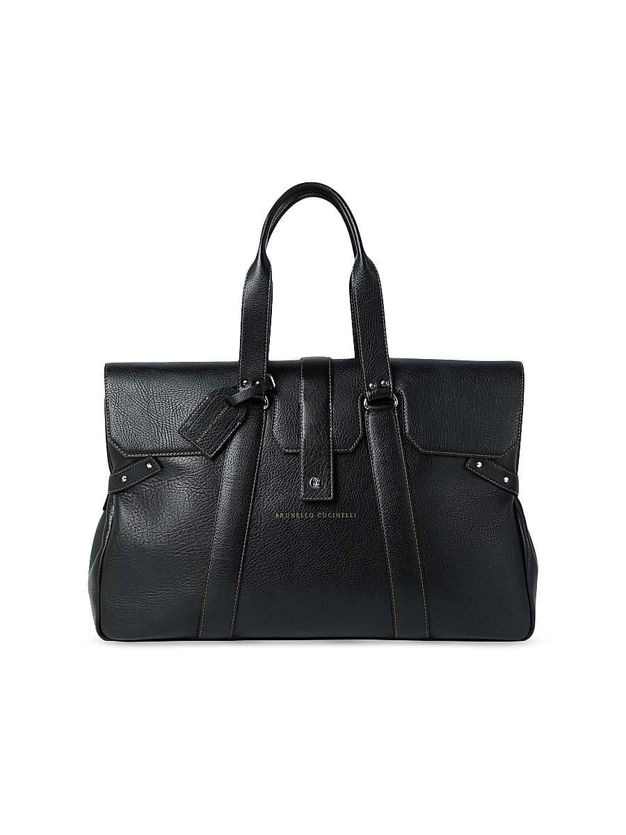 Men's Grained Calfskin Country Weekender Bag - Black
