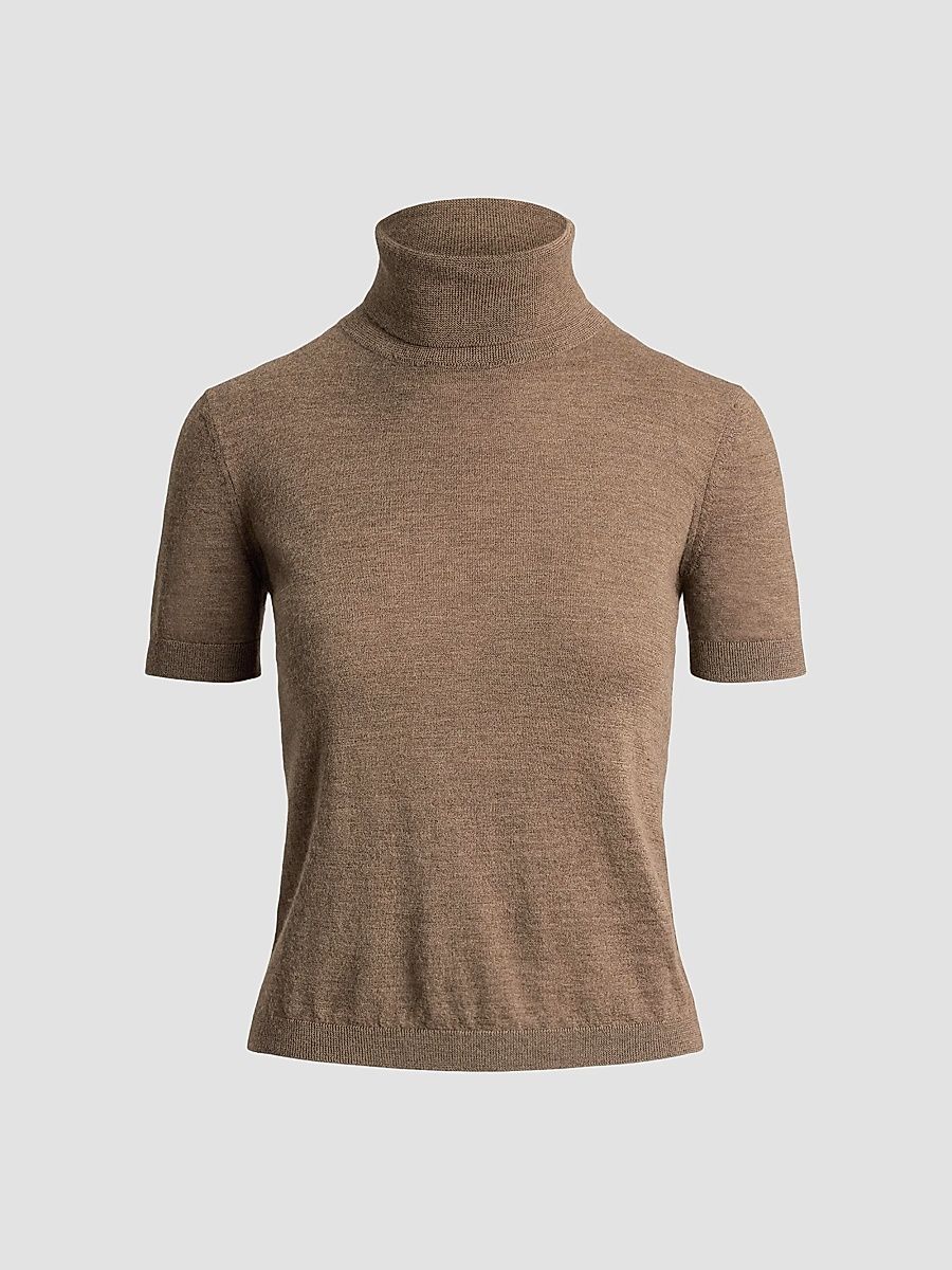 Women's Cashmere Short-Sleeve Turtleneck - Beige - Size XS