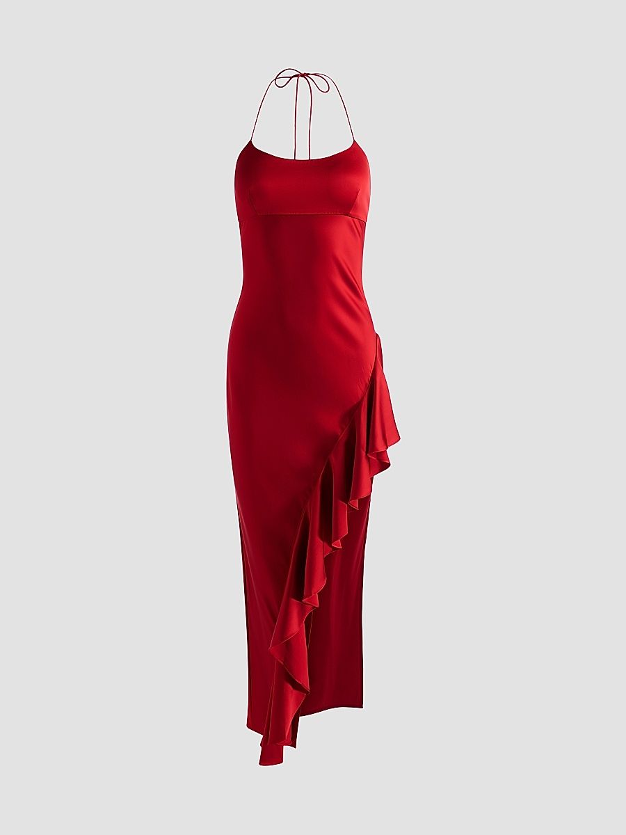 Women's Palma Asymmetric Ruffled Maxi Slip Dress - Hibiscus - Size 0