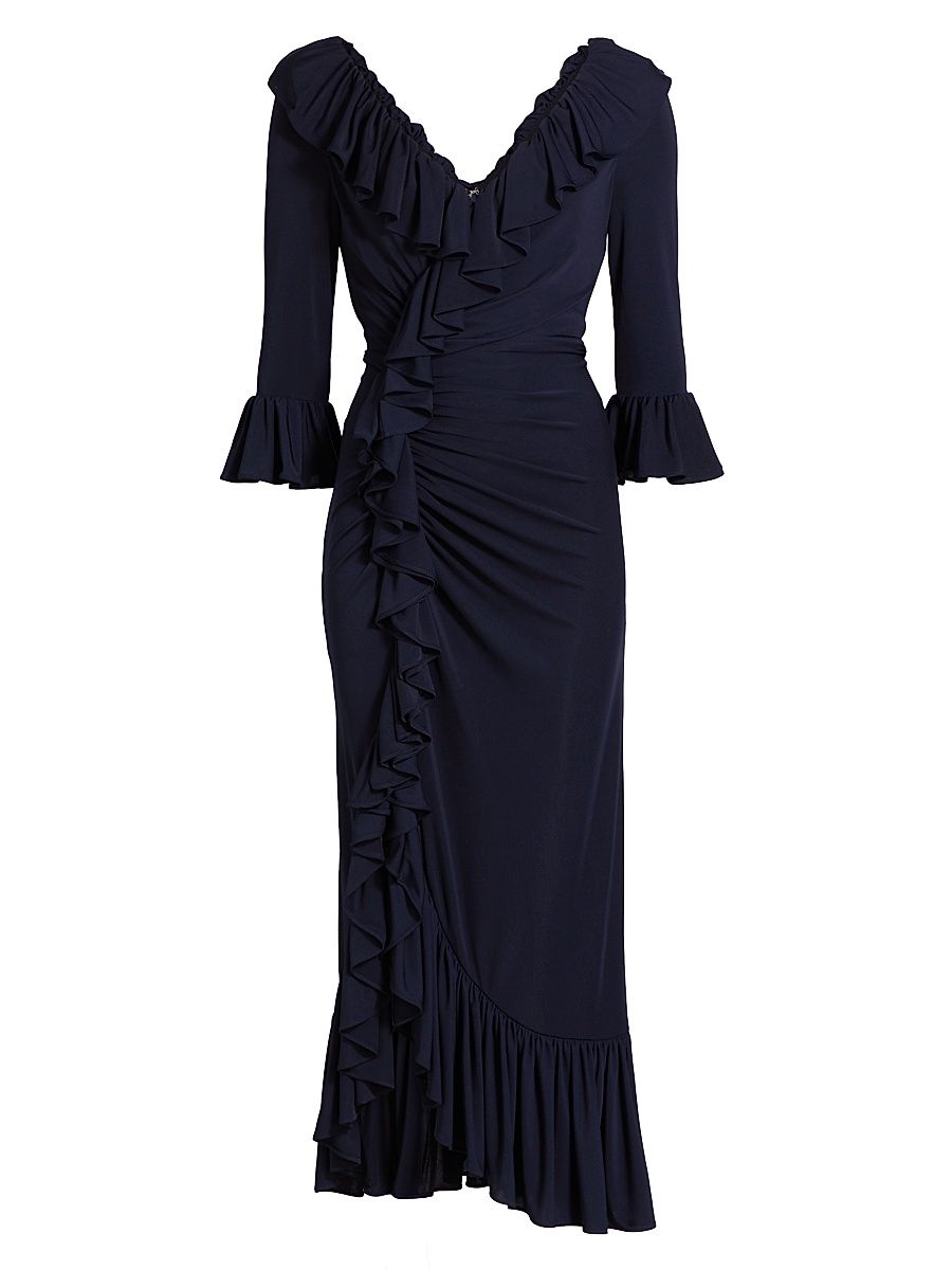 Women's Stacy Ruffled V-Neck Maxi Dress - Navy - Size 2
