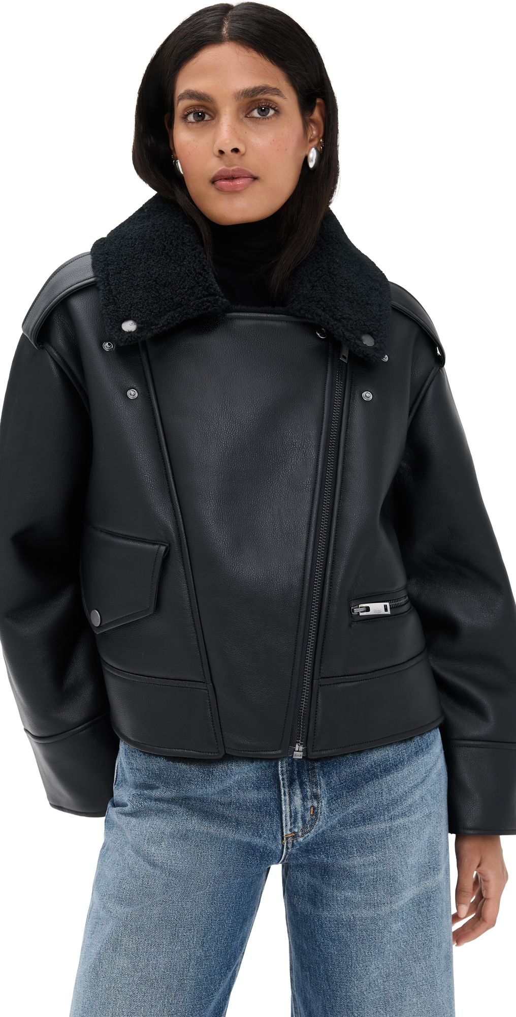 UGG Finnian Luxefluff Faux Leather Moto Jacket Black XS