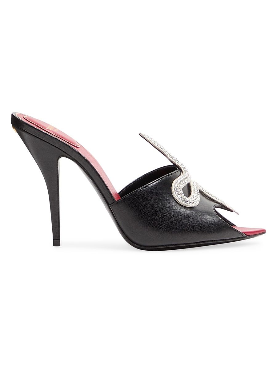 Women's Coeur Vipère 105MM Kidskin Slide Sandals - Black - Size 12