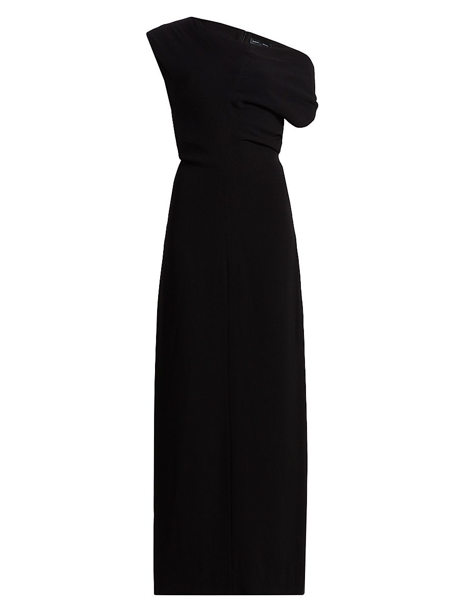 Women's Rosina Asymmetric Double Crepe Column Gown - Black - Size 12